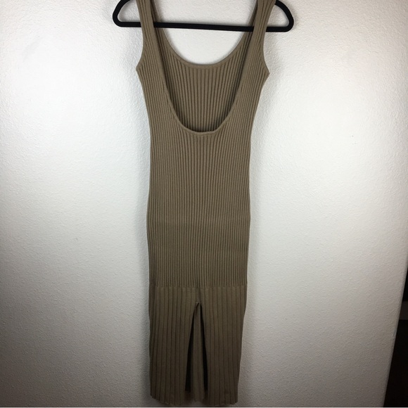 Open Edit Women's Tan Rib Tank Midi Stretch Knit Dress No Size Tag - Picture 5 of 13